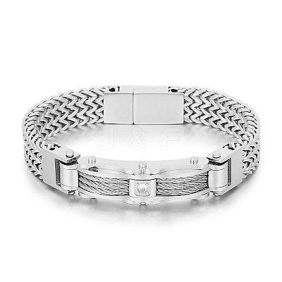 304 Stainless Steel Pave Cubic Zirconia Wheat Chain Bracelets for Men's FS-WGC4B47-17-1