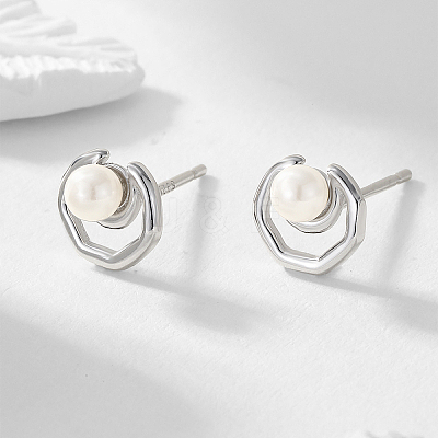S925 Sterling Silver Round Stud Earrings NN9248-2-1