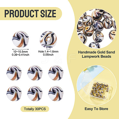 30Pcs Handmade Gold Sand Lampwork Beads LAMP-TA0002-37A-1