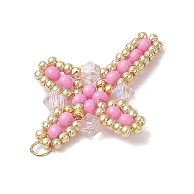 7Pcs 7 Colors Glass Seed Beaded Cross Pendants PALLOY-MZ00826-1