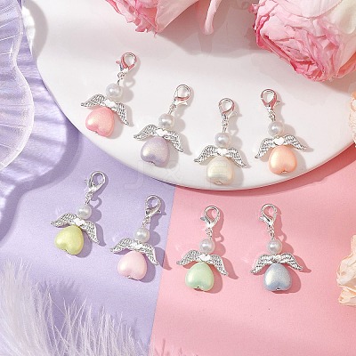 Heart Angel Acrylic & Glass Pearl Pendant Decoration HJEW-JM02366-1