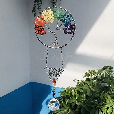 Glass Teardrop Pendant Decoration DJEW-PW0019-05F-1