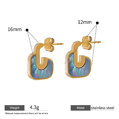 304 Stainless Steel & Natural Shell Stud Earrings WG9476D-01-1