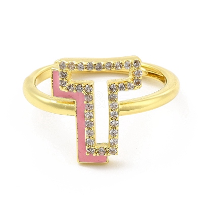 Mixed Color Enamel Initial Letter Adjustable Ring with Clear Cubic Zirconia RJEW-P045-01G-T-1