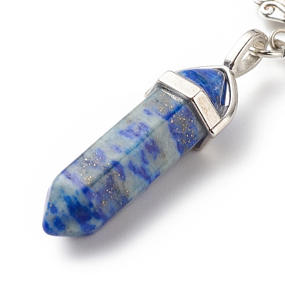 Bullet Natural Mixed Gemstone and Alloy Heart with Wing Keychains KEYC-JKC00361-1