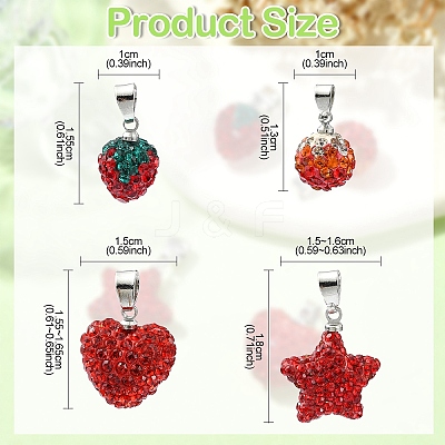 4Pcs 4 Styles Polymer Clay Rhinestone Pendants FIND-YW0005-97-1