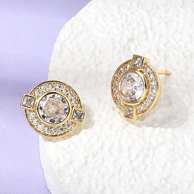 Brass Micro Pave Cubic Zirconia Stud Earrings EJEW-G471-05G-01-1