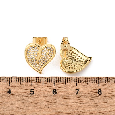 Heart Brass Micro Pave Cubic Zirconia Stud Earrings EJEW-B153-19G-02-1