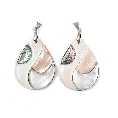 Natural Abalone Shell & Black Lip Shell & Pink Shell Pendants SSHEL-B003-06P-05-1