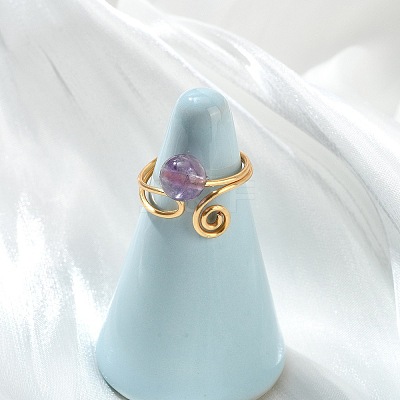 Natural Amethyst Cuff Open Rings RJEW-JR01071-02-1