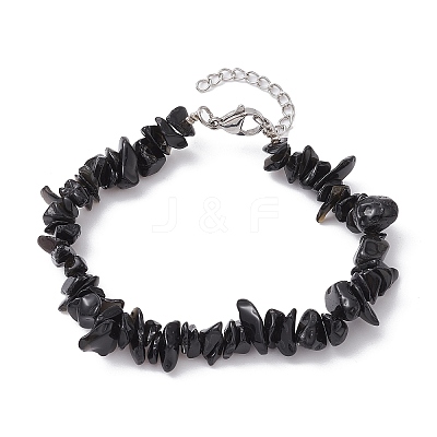 Natural Obsidian Chips Beaded Bracelet X-BJEW-JB09686-04-1