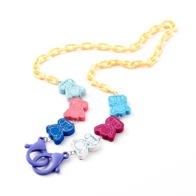 Printed Elephant Natural Dyed Wood Beaded Necklaces NJEW-JN03527-1