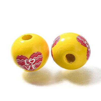 Valentine's Day Element Printed Wood Beads WOOD-R002-01-07-1