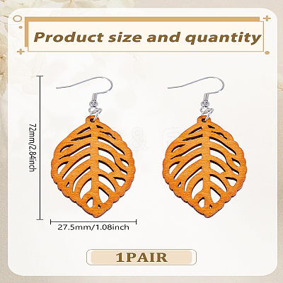 1 Pair Leaf Wood Dangle Earrings EJEW-LP0007-122-1