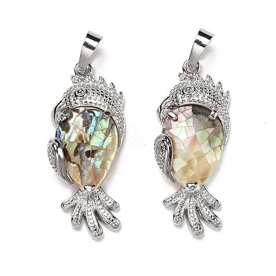 Eco-Friendly Rack Plating Brass Natural Paua Shell Pendants SSHEL-M020-01P-01-1