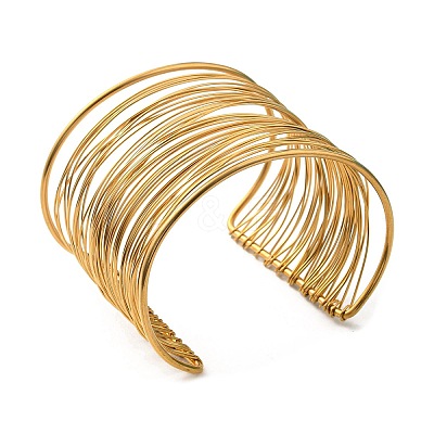 304 Stainless Steel Multi Line Cuff Bangles BJEW-E079-01G-1