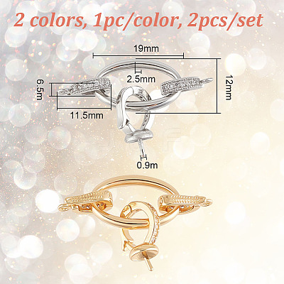 2Pcs 2 Colors Brass Rhinestone Fold Over Clasps KK-DR0001-14-1