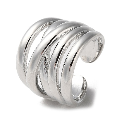 Rack Plating Brass Criss Cross Open Cuff Rings RJEW-K249-07P-1