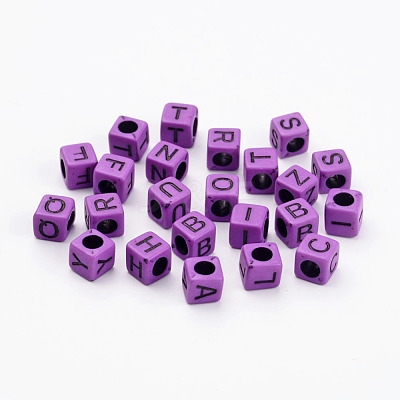 Mixed Letters Opaque Acrylic Cube Beads SACR-S177-04-1