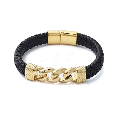 Men's Braided Black PU Leather Cord Bracelets BJEW-K243-67G-1