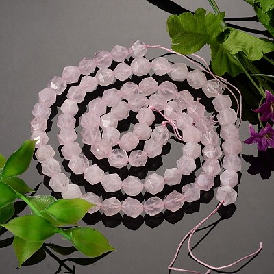 Faceted Natural Rose Quartz Gemstone Bead Strands G-J331-02-8mm-1