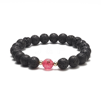 Natural Lava Rock & Dyed Agate Beaded Stretch Bracelets BJEW-JB09178-1
