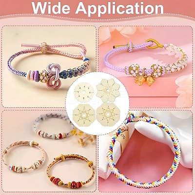 4Pcs 4 Styles Wood Braiding Disk AJEW-YW0002-16-1