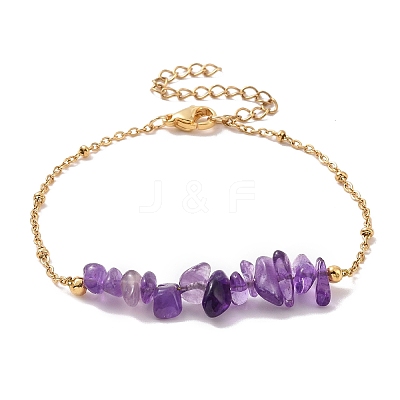 Natural Mixed Gemstone Chips Beaded Link Bracelet BJEW-JB09419-1