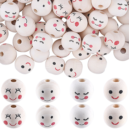 100Pcs 4 Styles Wood European Beads WOOD-GF0002-25-1