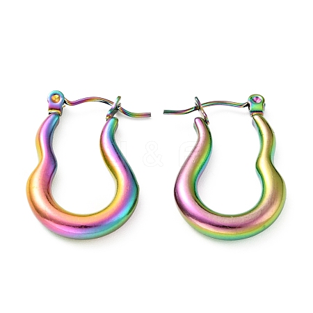 Ion Plating(IP) Rainbow Color 304 Stainless Steel Twist Oval Hoop Earrings for Women EJEW-G293-07M-1