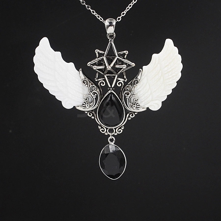 Natural Black Onyx(Dyed & Heated) Angel Wing Big Pendants PW-WG35423-03-1