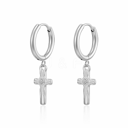 Stainless Steel Cross Earrings with Rhinestone for Women QX9775-2-1