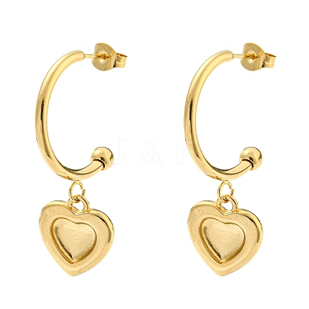 Ion Plating(IP) 304 Stainless Steel Heart Dangle Stud Earrings EJEW-C068-11G-1