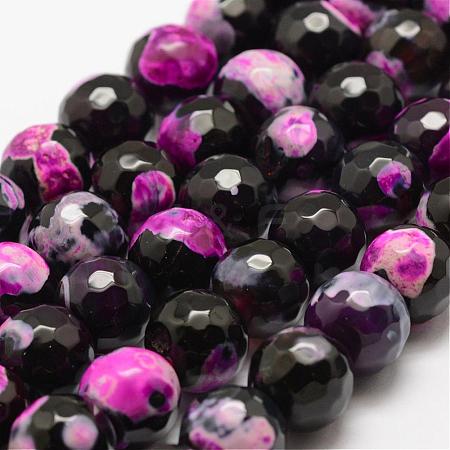 Faceted Natural Fire Crackle Agate Beads Strands G-F447-12mm-A08-1