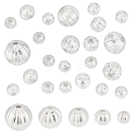   20Pcs 5 Style Fancy Cut Faceted Round 925 Sterling Silver Beads STER-PH0001-69-1