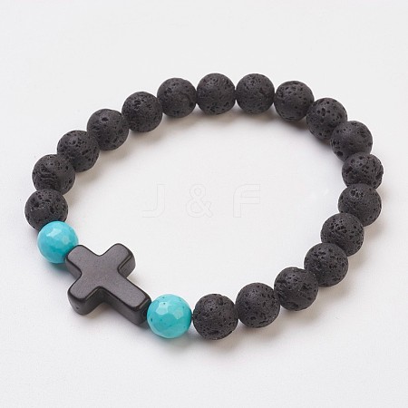 Synthetic Turquoise(Dyed) Beads Stretch Bracelets BJEW-JB03710-01-1