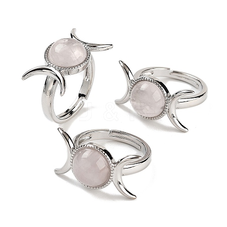 Natural Rose Quartz Adjustable Rings RJEW-K271-01P-08-1