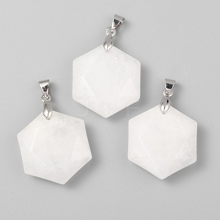 Faceted Natural White Jade Pendants G-F340-03O-1