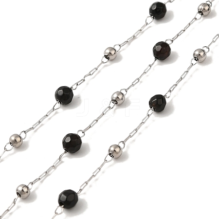 Natural Dyed & Heated Black Agate Round Beaded Chains CHS-B004-08P-1