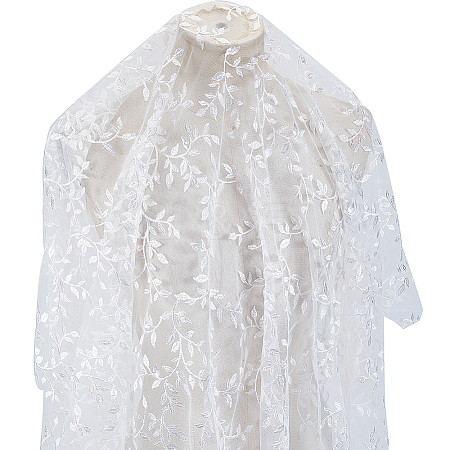 Polyester Leaf Lace Embroidery Fabrics DIY-WH20081-073B-1