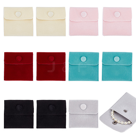 HOBBIESAY 12pcs 6 colors Square Velvet Jewelry Bags TP-HY0001-01-1