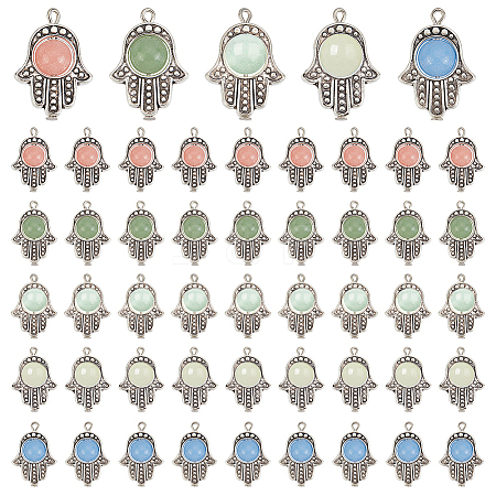 50Pcs 5 Colors Synthetic Luminous Stone Pendants PALLOY-PH0001-97-1