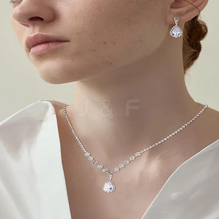 Brass Rhinestone Pendant Necklace & Stud Earring Sets SJEW-LP0001-51B-1