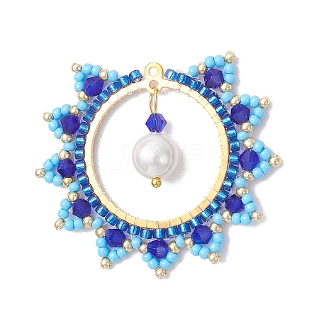 Glass Seed Beaded Sun Pendants PALLOY-MZ00857-01-1