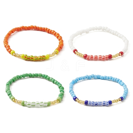 Glass Seed Beaded Stretch Bracelet for Women BJEW-JB09577-1
