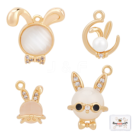 Beebeecraft 8Pcs 4 Style Rabbit Shape Brass Micro Pave Cubic Zirconia Pendants KK-BBC0003-99-1