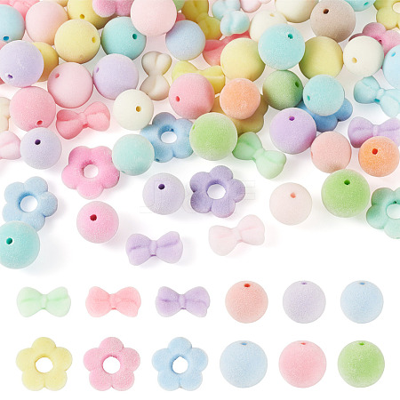 75Pcs 5 Styles Flocking Acrylic Beads OACR-TA0005-01-1