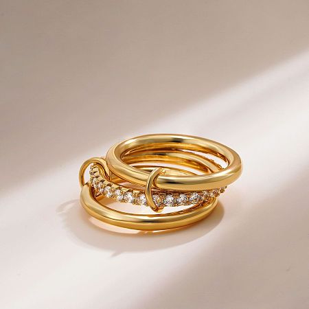 Brass Micro Pave Cubic Zirconia Finger Rings FS-WG6545E-23-1