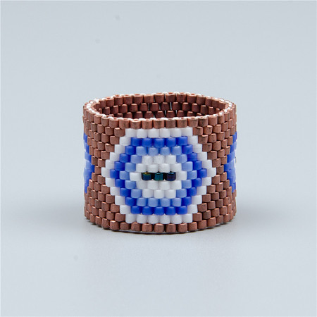 Adjustable Bohemian Style 304 Stainless Steel and Glass Seed Beads Cuff Rings FS-WG09053-04-1