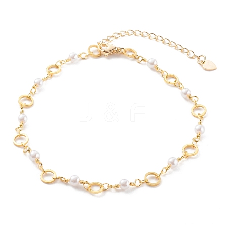 Brass Ring Link Chain Anklets AJEW-AN00432-1